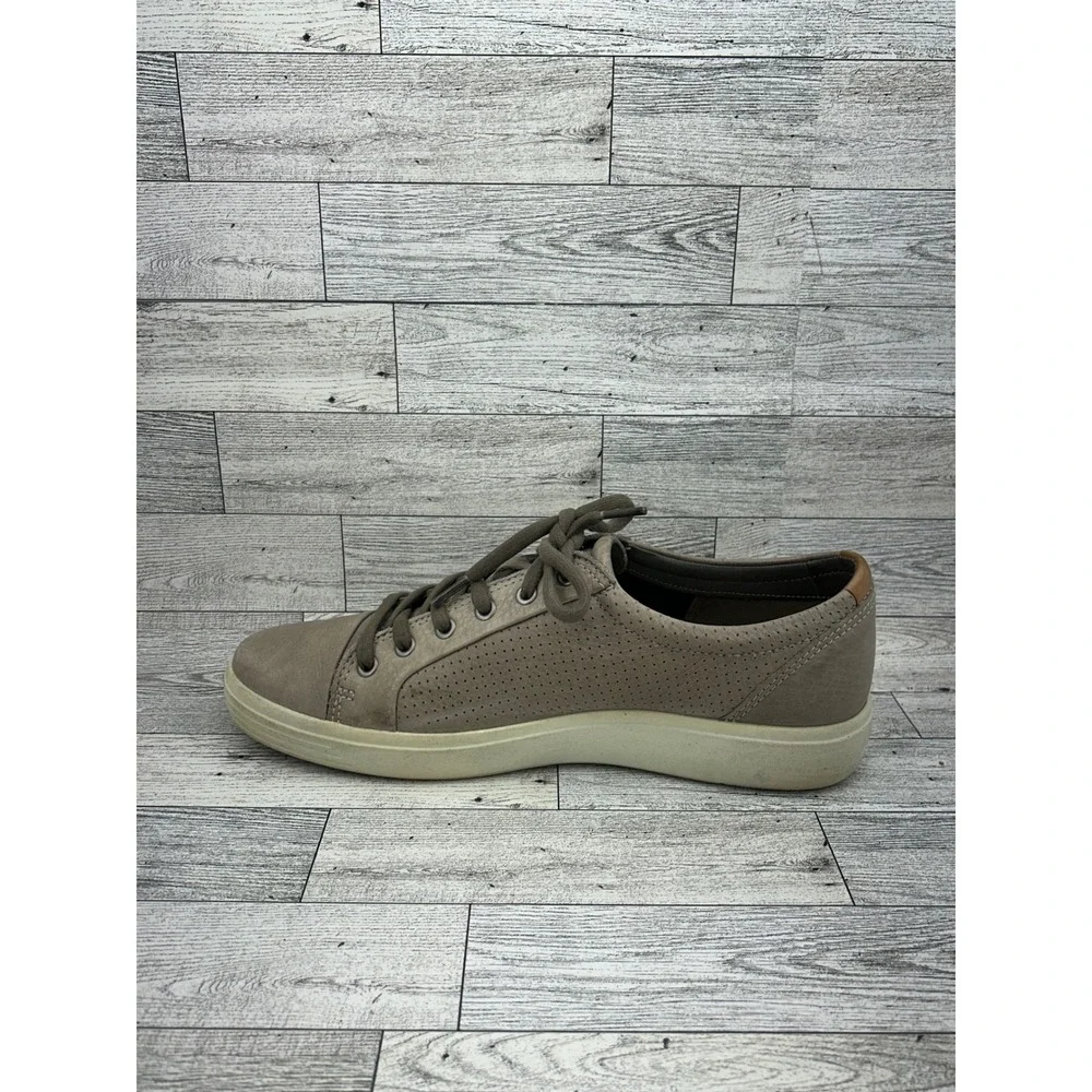 ECCO Soft 7 Men Sneaker Taupe Leather Low Top Lace Up‎ Shoes Size EU 43 US 9.5